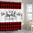 Renaiss 72x72 Inch Home Sweet Home Shower Curtain Black Red Checked Buffalo Plaid with Floral Rustic Plaid Farmhouse Bathroom Shower Curtains Set Waterproof Polyester Fabric with Hooks