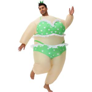 Inflatable Ballet Costumes for Adult Funny Blow up Fat Costume with Crown Headband Halloween Party Role Play (Green)