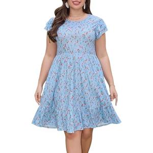 Keluummi Plus Size Wedding Guest Midi Dresses for Curvy Women, Summer Casual A-Line Sundress with Pockets, Size 22
