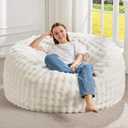 Hobestluk Bean Bag Chairs 4ft Beanbag Chair with Filler Adult Bean Bags with Fluffy & Machine Washable Cover, Giant Bean Bag Chairs for Adults (White, 4FT-44" x 44" x 24")