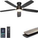 Ohniyou Ceiling Fans with Lights, 52'' Low Profile Ceiling Fan with Light and Remote/APP Control, Modern Flush Mount Ceiling Fan for Indoor Bedroom Living Room, Dimmable, Qiuet DC Motor, Black