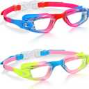 Aegend Swim Goggles Pack of 2 Swimming Goggles for Children Boys & Girls Age 3-14 (Red & Pink)