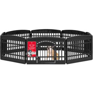 IRIS USA 24" Dog Playpen 8-Panel Pet Exercise Pen with Door Gate 83.5x83.5x24 Puppy Play Pen Indoor Outdoor Plastic Foldable Portable Pet Fence for Small Medium Dogs Puppies Multiple Pets Black