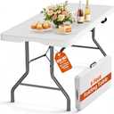 Folding Table 6FT 350 LBS Heavy Duty Foldable Table with 18% Thicker HDPE Waterproof Top, Portable Fold in Half with Handle, Reinforced Steel Frame for Indoor Outdoor Party Events