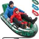 QPAU Snow Sled with Premium Canvas Cover, 2 Person Inflatable Heavy Duty Snow Tube with Reinforced Handles, Snow Sleds for Kids and Adults, Winter Toboggan Outdoor Toys Gifts for Family