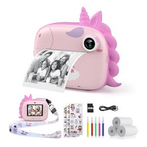 HiMont Kids Camera Instant Print, Selfie Digital Camara for Kids with Print Paper & 32G Card, 2.5K Video & Instant Print Camera with Color Pens for DIY, Fun Gift for Girls Boys 312 Years Old (Pink)