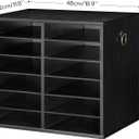 HOOBRO Literature Organizers, 12 Compartments Office Mailbox with Adjustable Shelves, Wood Countertop Literature Sorter for Office, Home, Classroom, Mailrooms Organization Black BK12WF01