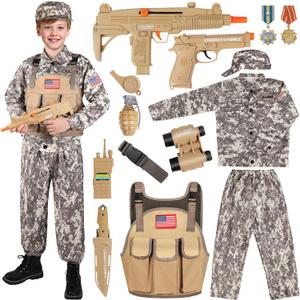GIFTINBOX Kids Army Costume for Boys, Military Costume with Army Toy, Boys Halloween Costumes with Vest, Army Men Dress up (Medium, 6-8y)