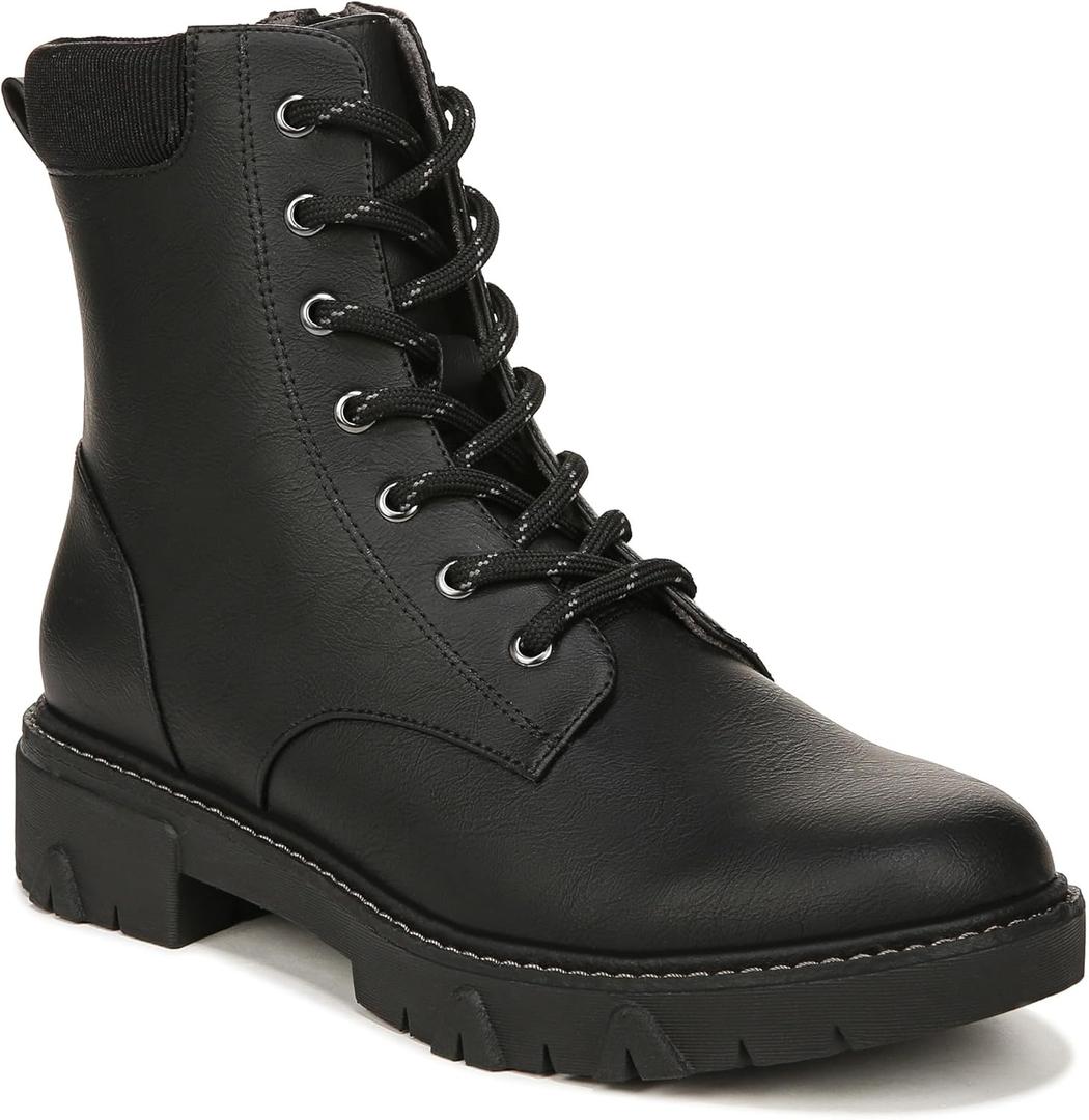 Dr. Scholl's Womens Headstart Combat Boot Black Synthetic 9 M