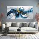 Large Wall Art Blue Abstract Canvas Wall Art Pictures for Living Room Office Wall Decor Decorative Canvas Painting Modern Framed Wall Art Artwork for Wall Print Ready to Hang Size 29x58 Inch