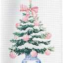 Blue and White Chinoiserie Christmas Kitchen Towels, Pink Bow Christmas Tree Hand Towels, Grandmillennial Christmas Decor Dish Towels Dishcloths Tea Towels for Kitchen, 16x24in