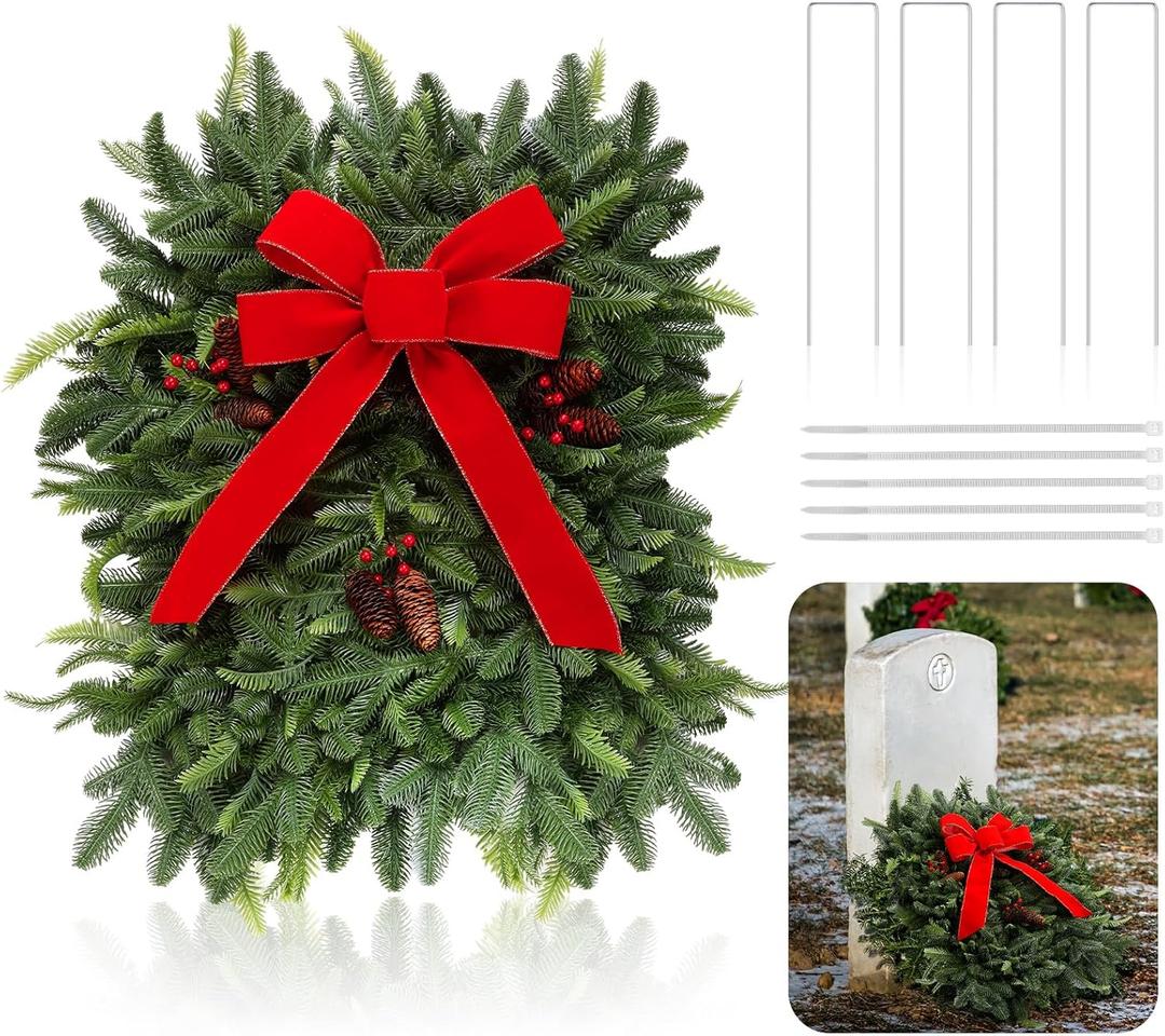 Christmas Grave Blanket Set Winter Grave Blanket Graveside Flowers for Winter Greenery Cemetery Decoration 28 x 24 Inches