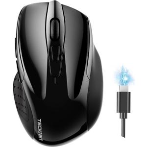 TECKNET Wireless Mouse (BT5.0/3.0 & 2.4G) Rechargeable 4800 DPI Silent USB A & Bluetooth Mouse 6 Buttons, Wide Compatibility - Black