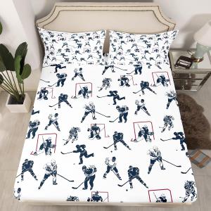 Feelyou Ice Hockey Bed Sheet Set Twin Size Kids Sports Event Bedding Set,1 Fitted Sheet + 1 Pillowcase, No Flat Sheet (Multi 09)