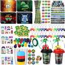 Watersay 110 Pcs Video Game Party Favors Set Includes Drink Cup with Lid Game Card Pencil Sharpener Eraser Stickers Slap Bracelet Keychain Stamp Sticker Ribbon for Gamer Birthday Party