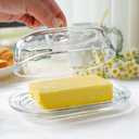 7 inch Glass Butter Dish with Lid, Clear Covered Butter Dish for Countertop, Elegant Butter Holder for Kitchen Dining Table Decor