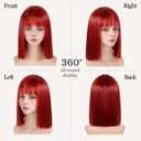 Red Bob Wig with Bangs Short Red Straight Wig for Women Heat Resistant Synthetic Wig Colorful Bob Wigs for Grils Daily Party Halloween Cosplay Use 13inch