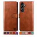 SUANPOT Compatible with Samsung Galaxy S25 Wallet case with RFID Blocking Credit Card Holder, Flip Book PU Leather Protective Cover Women Men for Samsung S25 Phone case Light Brown