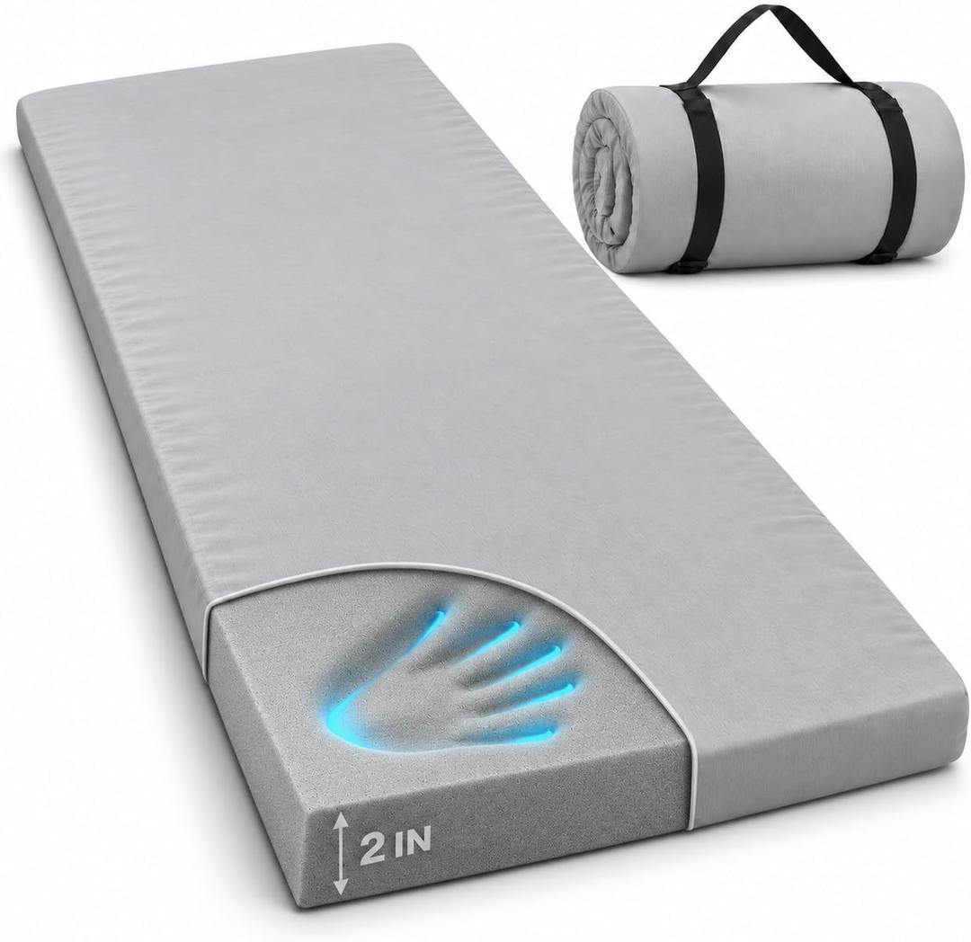 Camping Cot Pad, Pad Only 2 Inch Memory Foam,Camping Pad for Folding Cot and Foldable Cot, Portable Roll Up Camp Gear for Car Camping Travel Tent, Non-Slip Waterproof Bottom, Removable Cover, Size: COT (75*30*2)