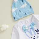 Gueuusu My First Easter Baby Boy Outfit Long Sleeve Bunny Romper Rabbit Long Pants Hat 3Pcs Clothes Set 3 6 12 18M (Blue)