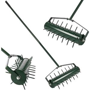 21" Rolling Lawn Aerator, Heavy-Duty Manual Aerator Tool with 2.2" Pre-Welded Penetrator Spikes and 50" Handle for Lawn Care, Grass Aeration for Patio, Garden, Yard, Cropland to Loose Soil