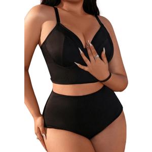 SOLY HUX Women's Plus Size Lingerie Set Underwire Bra and Panty Sets Solid Black 3XL