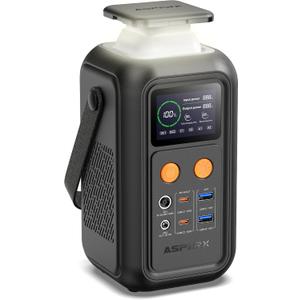 AsperX Portable Power Station, 192Wh LiFePO4 Battery with 200W Output, Dual 140W PD3.1 Fast Charging, Smart Display, 60,000mAh DC Laptop Power Bank Station for Outdoor Travel, Camping, Home, Emergency
