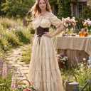 Spooktacular Creations 5Pcs Halloween Renaissance Medieval Dress Costume Women, Fairy Peasant Irish Cottagecore Dress, S