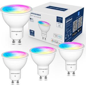 Lightinginside GU10 Smart Light Bulbs 50W Equivalent, 38Beam Angle, Smart Bulb Works with Alexa/Google Home/SmartLife, 5W 420LM, RGBCW Bluetooth Spotlight Track Light, 2.4G WiFi, ETL Listed, 4PCS (Multi-colored)