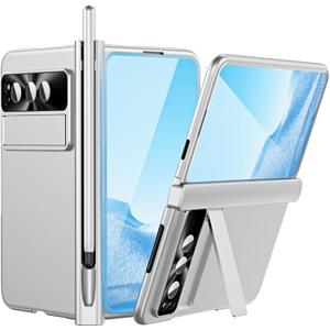 Case for Google Pixel Fold 5G 2023, Magnetic Hinge Protection Ultra Thin Electroplating Hard PC Full Coverage Case with Built-in Screen Protector & Camera Lens Protector,Silver