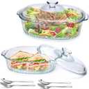 2 Pack Glass Casserole Baking Dishes with Lids for Oven,1.9 Qt and 3 Qt Ribbed Oval Glass Serving Dishes Bakeware Set for Lasagna,Casseroles,Leftovers,Cooking,Kitchen