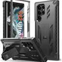 FNTCASE for Samsung Galaxy S22 Ultra Case: Built-in Screen Protector & Kickstand Full-Body Dual Layer Rugged Military Grade Shockproof Protection Heavy Duty Protective Phone Cover 5G-Black