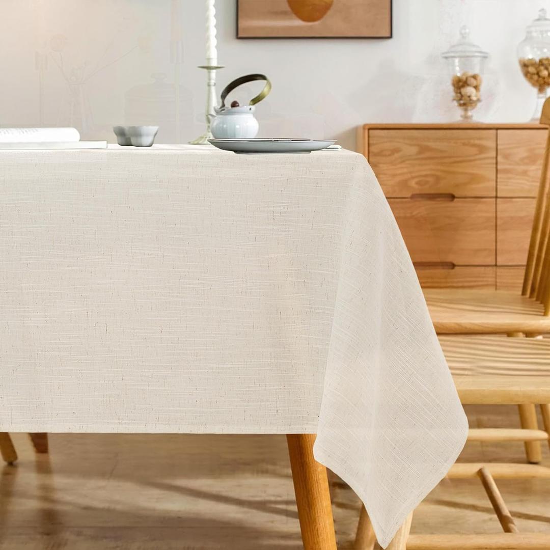 Natural 100% Polyester Textured Rectangle Tablecloth, Slubby Lightweight Table Cloth 60 x 84 Inch, Water Resistant Stain Resistant Farmhouse Burlap Table Cover for Kitchen Dining Room