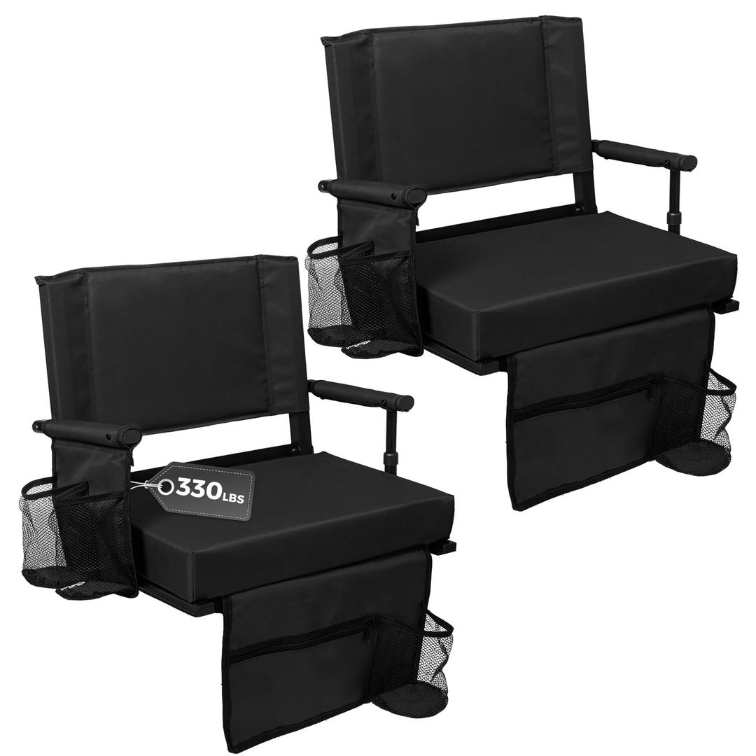 2 Pack XXL Bleacher Seat w/ Back & Cushion, Stadium Seat w/ Support - Black