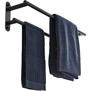 Towel Rack for Bathroom, Double Towel Bar 24 Inch Wall Mounted, Matte Black Stainless Steel Bathroom Towel Holder(Total Length 26-Inch)