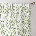 BROSHAN 72 inch Length Sheer Curtains for Windows, Light Green Leaves Pattern White Sheer Curtains 2 Panel Vine Curtains 72 inches Long Transparent Curtain Drapes for Living Room, Bedroom (52"W x 72"L (Pack of 2))