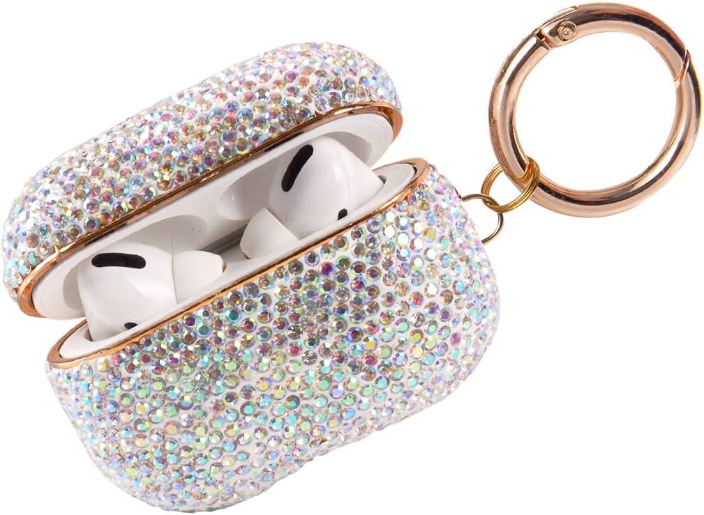Sparkly Diamond Case for AirPods Pro 1&2 Generation with Keychain, Shockproof Protective Premium Bling Rhinestone Cover Skin Compatible with AirPods Charging Case (Multicolor Gold Plated)