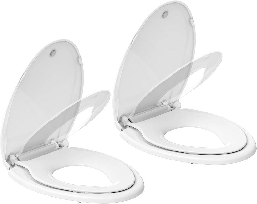 Toilet Seat, Elongated Toilet Seat with Toddler Seat Built in, Potty Training Toilet Seat Elongated Fits Both Adult and Child, with Slow Close and Magnets- Elongated 2 Packs (White)