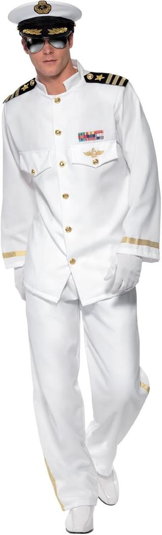 Smiffys Men's Captain Deluxe Costume, White (XL - US Size 46"-48")