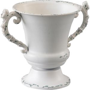 SOFE Distressed White Metal Vase, Decorative Rustic Flower Vase for Wedding Home Decor, 7 Inch Tall Small Urn Planter, Ideal Shelf Decor, Living Room Kitchen Office Table Centerpieces