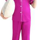 Veseacky Barbie Pajamas for Girls Short Sleeve Pjs for Kids Satin Two Piece Lounge Sets Button Down Sleepwear with Long Pants (Rose red,12y)