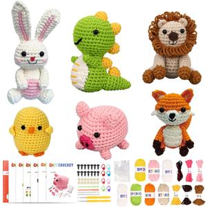 6Pcs Crochet Kits for Beginners with Upgraded Premium Custom Yarn & Step-by-Step Video Tutorials, Ideal Knitting Kit for Crochet Lovers & New Amigurumi Crochet Animal Kit for Adults (MultiColor)