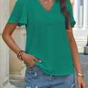 Womens Blouses Short Flutter Sleeve V Neck Chiffon Work Tops Casual Dressy Shirts Flowy Office Outfit 2025 Trendy (Green, XXL)