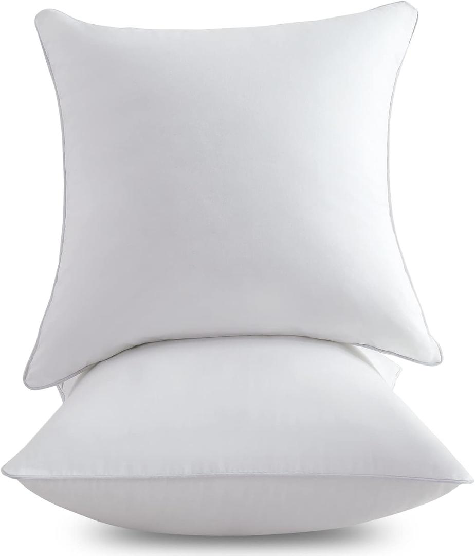 FAVRIQ 18 x 18 Pillow Inserts (Set of 2) - 18 Inch Square Interior Sofa Throw Pillow with 100% Cotton Cover - Decorative Pillow Insert Pair - White Couch Pillow