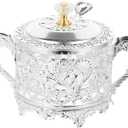 Sugar Bowl: 1Pc Turkish Sugar Bowl with Lid and Spoon Condiment Pots Seasoning Box Silver Embossed Glass Candy Jar Coffee Bar Accessories