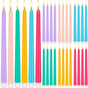 Baquler 24 Pcs 11'' Pastel Flameless Taper Candles Colorful LED Candle Sticks Colored Battery Operated Candle Pink Plastic Flickering Candlestick for Easter Wedding Birthday Dinner Table Party Decor