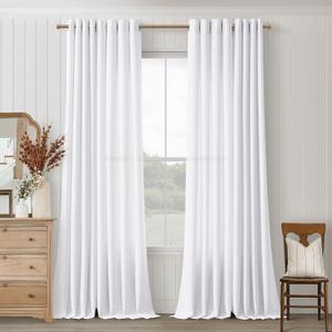 White Curtains 86 Inches Long for Living Room Dining 2 Panel Set Bronze Grommet Light Filtering Privacy Semi Sheer Flax Linen Curtains Farmhouse Boho Decor Textured Gauze Drapes for Bedroom 52x86