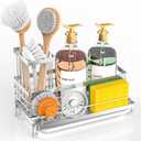Cisily Stainless Steel Kitchen Sink Caddy Organizer, Sponge Holder for Sink Rustproof, Non-Slip Soap Dish Dispenser Brush Holder Storage, Home & Kitchen Essentials Accessories (Silver)