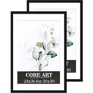 CORE ART 24x36 Poster Frame, Black 24x36 Frame, Display Pictures 20 x 30 with Mat or 24 x 36 Without Mat - Horizontal and Vertical Wall Mounting, Pack of 2