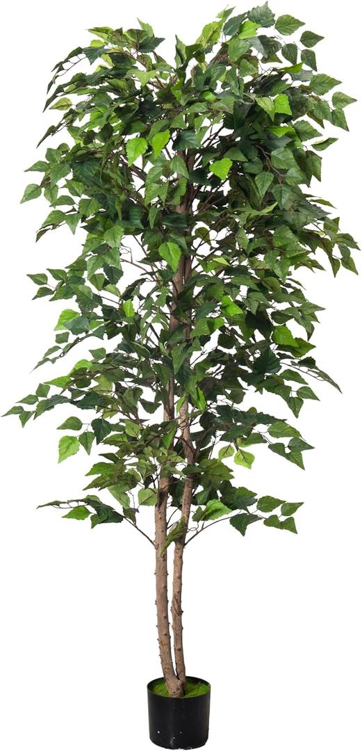 5Ft Artificial Birch Tree, Green Birch Tree for Indoor, Fake Potted Ficus Tree with Silk Leaves for Home Office Living Room Decor (7in)